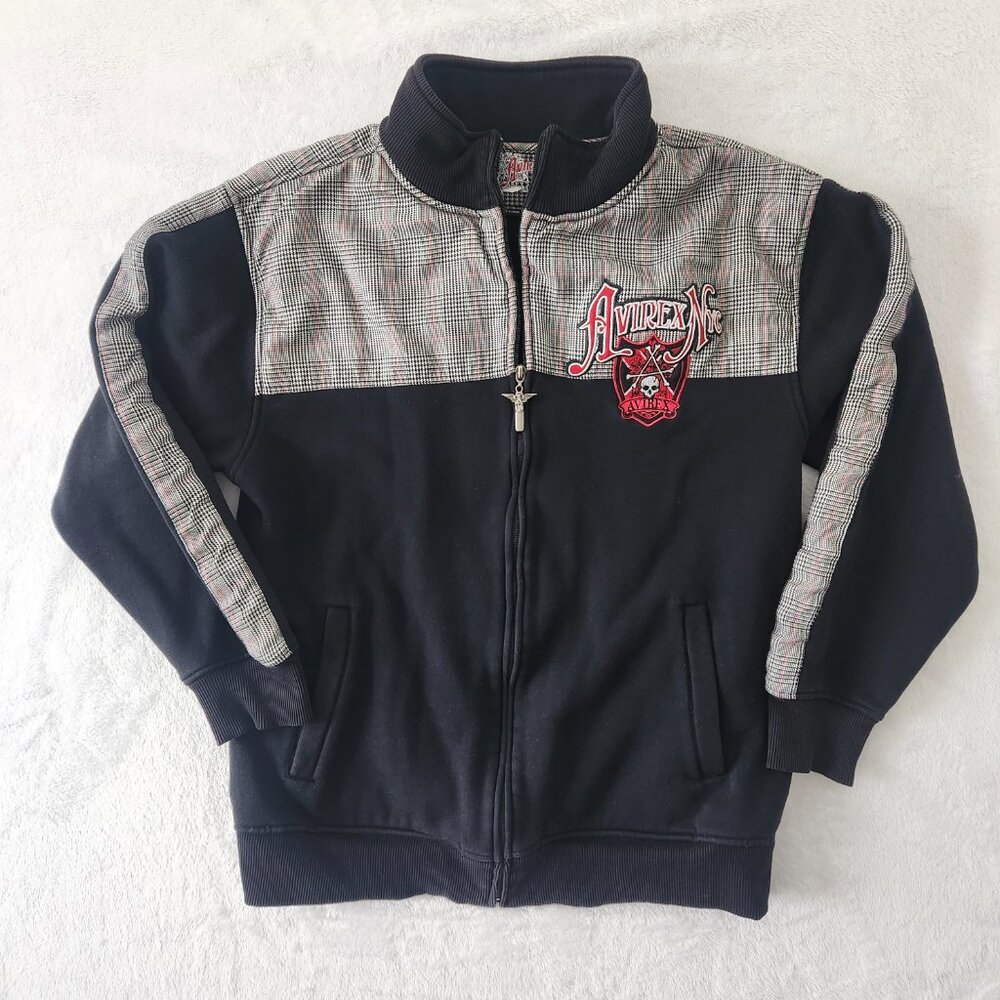 Vtg Y2K Avirex Bomber Jacket Rare Men's XL Plaid Skull Bones Cotton Red Black‎